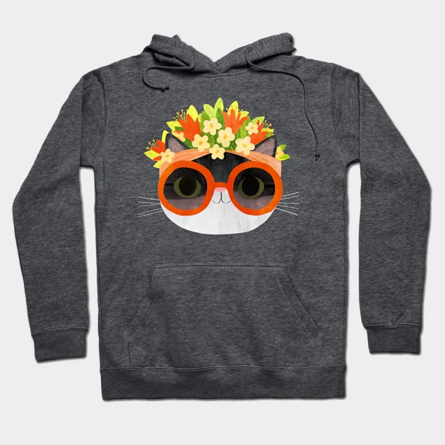 Summer Vibes Flower Crown Cat Hoodie by Planet Cat Studio